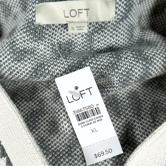 NWT LOFT Cropped Leopard Animal Knit V-Neck Cotton Gray Cream Button Cardigan XL - Picture 4 of 9